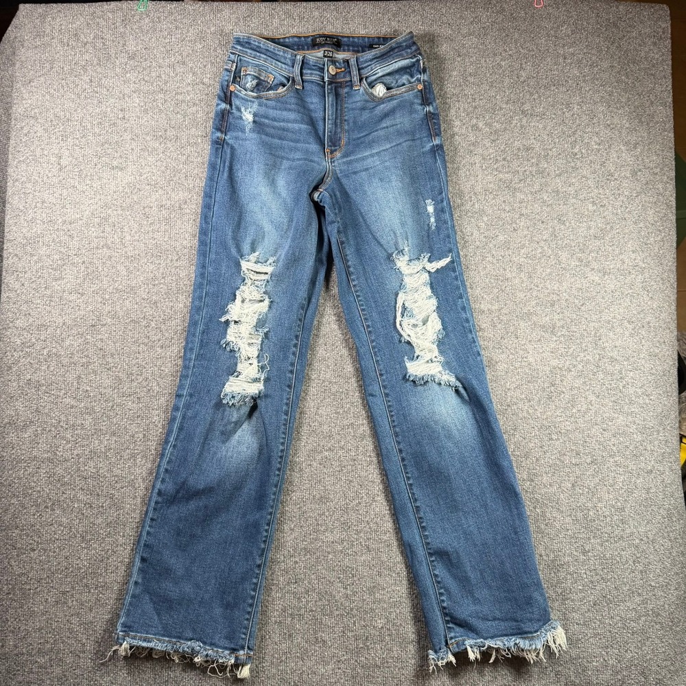 Judy Blue Dad Jeans Womens 3/26 Blue Distressed Raw Hem High Rise JB82605MD